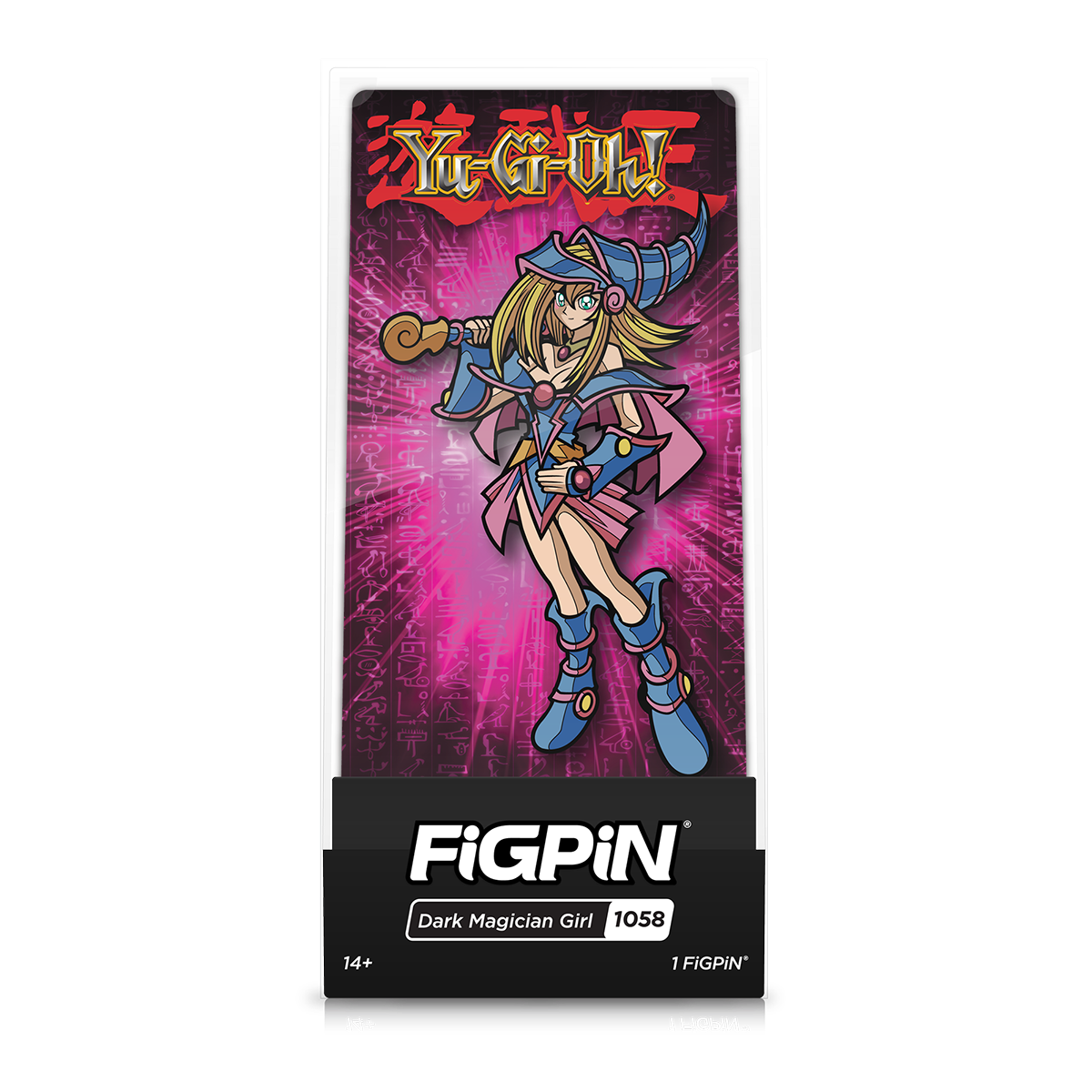 A collectible FiGPiN of the Dark Magician Girl from Yu-Gi-Oh!, item number 1058.