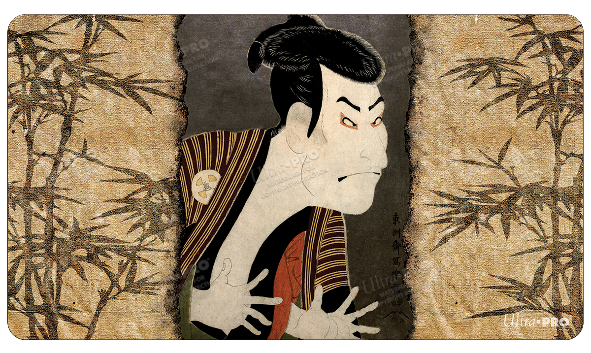 A Japanese Ukiyo-e style playmat featuring a Kabuki actor. Brand: Ultra PRO, Item: Fine Art The Actor Standard Gaming Playmat Mousepad by Toshusai Sharaku