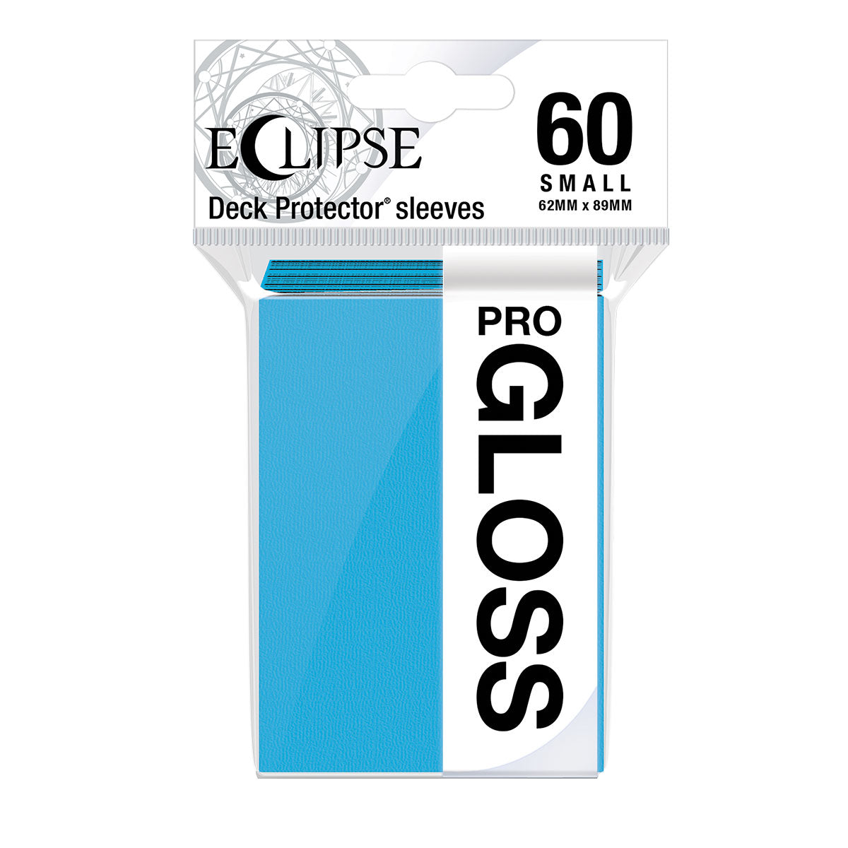 A Sky Blue Gloss Small Deck Protector Sleeves. Brand: Ultra PRO, Item: ECLIPSE Gloss Small Deck Protector Sleeves (60ct)