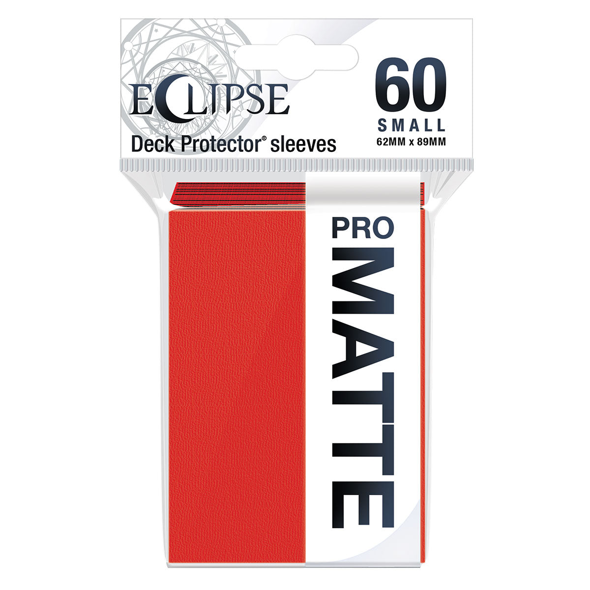 A red Eclipse Matte Small Deck Protector Sleeves. Brand: Ultra PRO, Item: ECLIPSE Matte Small DECK PROTECTOR Sleeves (60ct) - Apple Red