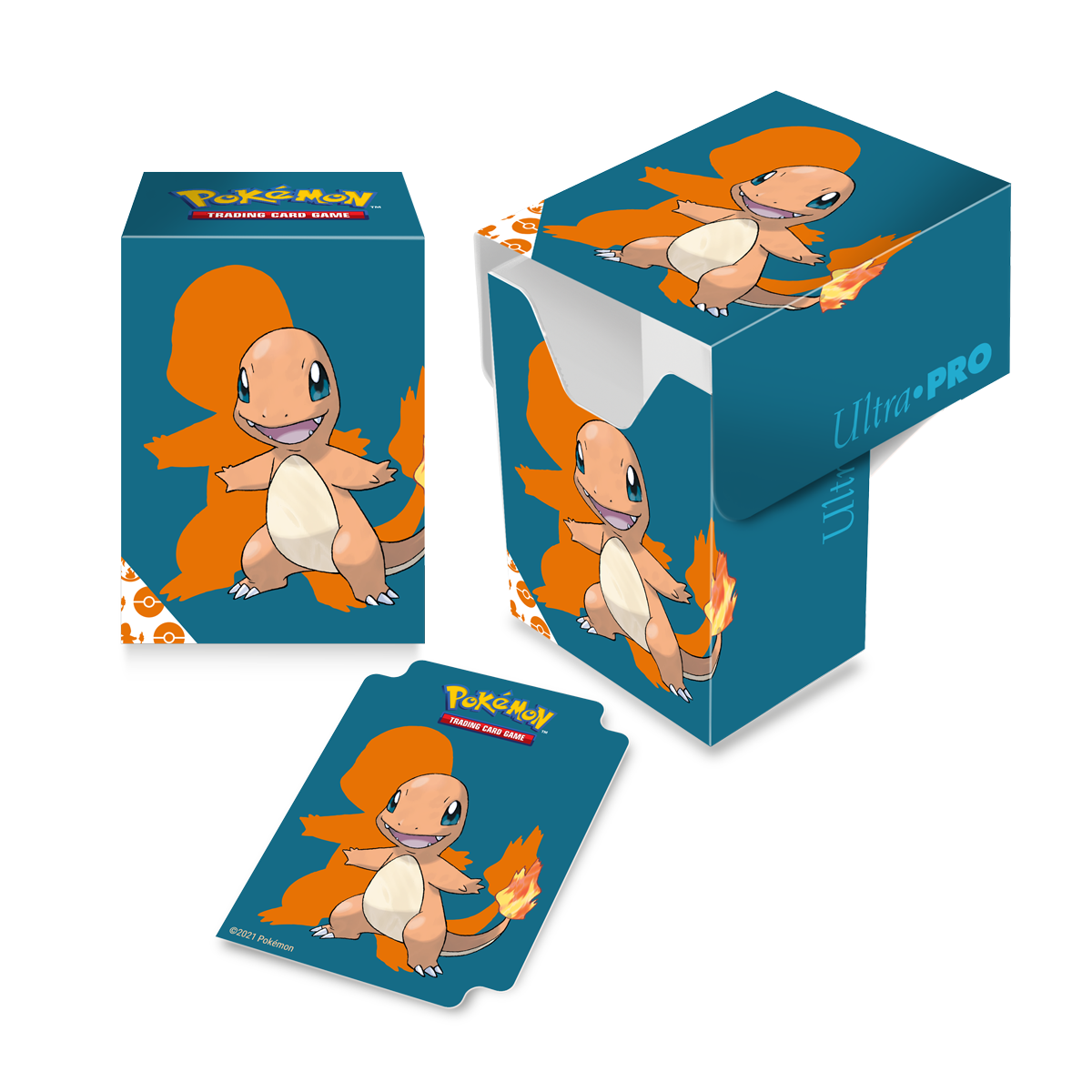 A blue and orange Charmander Full-View DECK BOX for Pokemon. Brand: Ultra PRO, Item: Charmander Full-View DECK BOX® for Pokémon