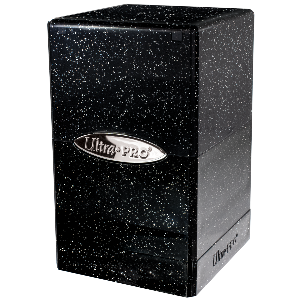A Black Glitter SATIN Tower DECK BOX. Brand: Ultra PRO, Item: Glitter SATIN® Tower DECK BOX® - Black