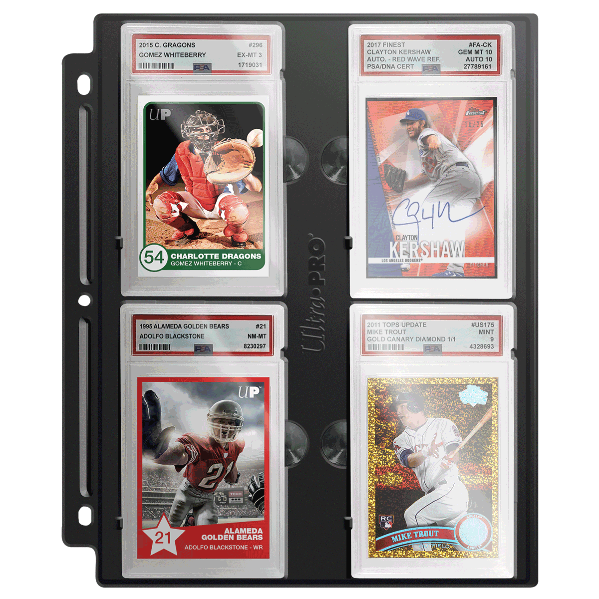 A Black Graded Slab Page for PSA Graded Slabs. Brand: Ultra PRO, Item: Black Graded Slab Page for PSA Graded Slabs