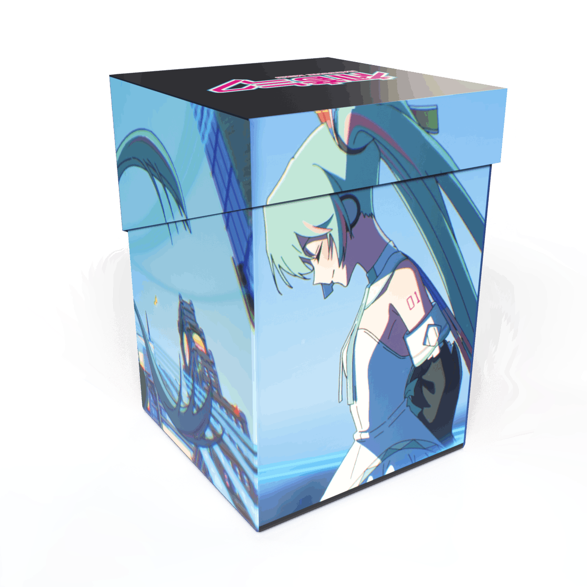 A blue and white Hatsune Miku MIKU EXPO 10th Anniversary 100+ DECK BOX®. Brand: Ultra PRO, Item: Hatsune Miku MIKU EXPO 10th Anniversary 100+ DECK BOX®.