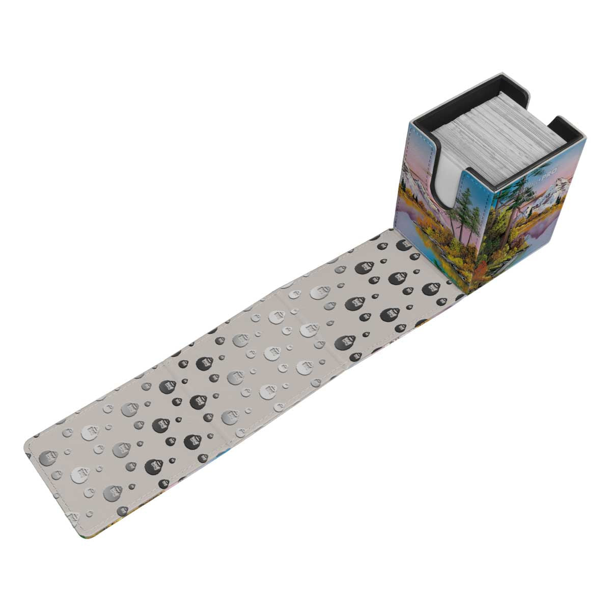A Bob Ross Mighty Mountain Lake ALCOVE Flip Deck Box. Brand: Ultra PRO, Item: Bob Ross Mighty Mountain Lake ALCOVE Flip Deck Box.