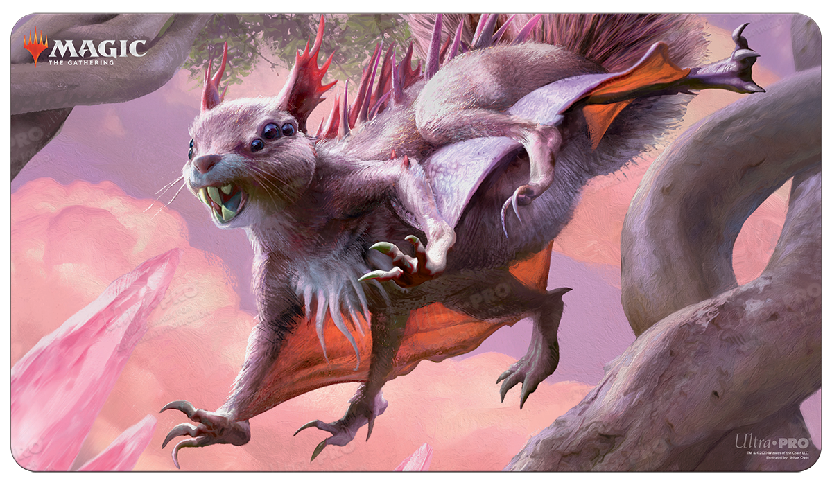 A fantasy art playmat featuring the Helica Glider creature from Magic: The Gathering's Ikoria: Lair of Behemoths set. Brand: Ultra PRO, Item: Ikoria: Lair of Behemoths Helica Glider Standard Gaming Playmat.