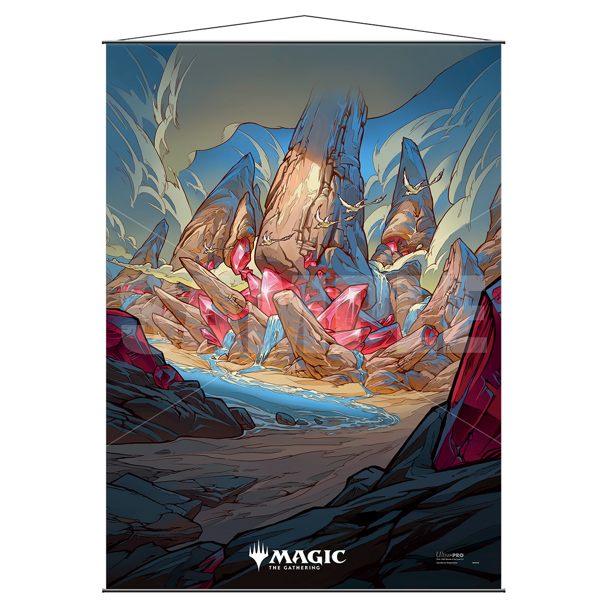 A colorful Magic: The Gathering Ikoria: Lair of Behemoths Raugrin Triome Wall Scroll by Ultra PRO.