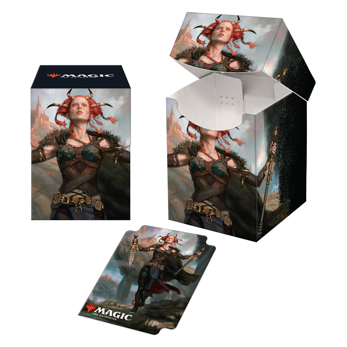 A Magic: The Gathering Commander Legends Jeska, Thrice Reborn Commander Combo Box with a matching card sleeve.