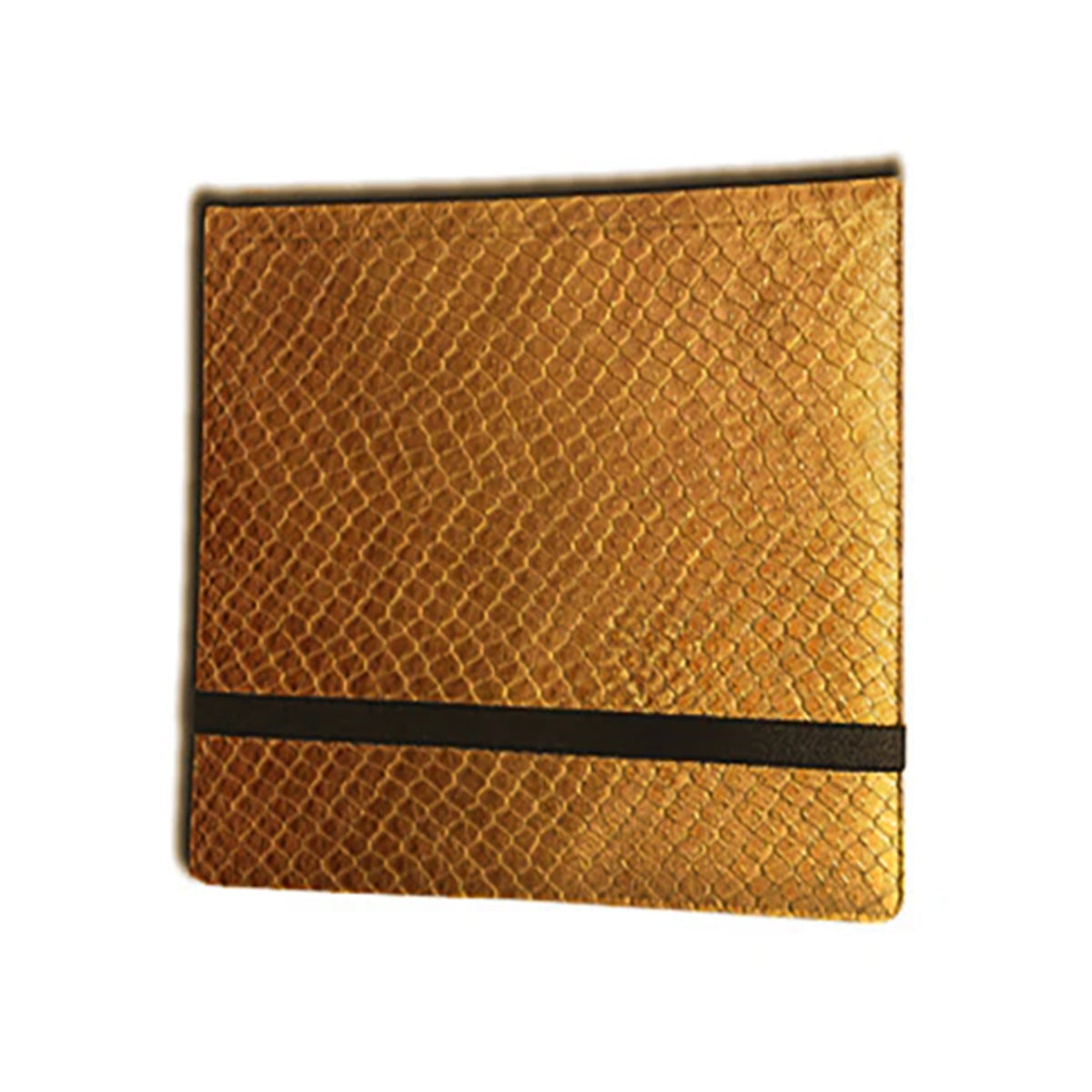 A gold dragon hide 12-pocket binder. Brand: Legion Supplies, Item: 3X4 12 Pocket Dragon Hide Gold Binder.