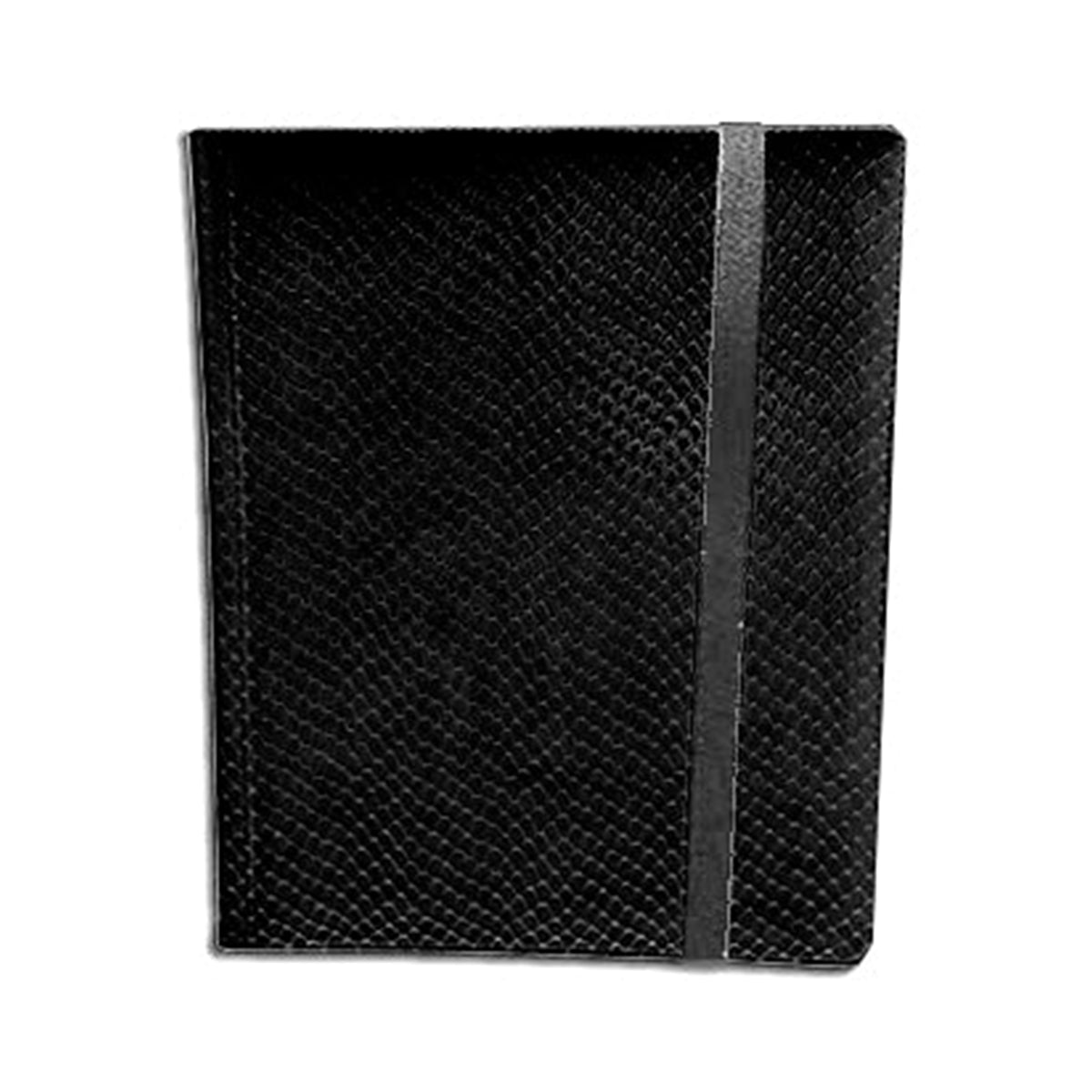 A black Dragon Hide 9-pocket binder. Brand: Legion Supplies, Item: 9 Pocket Dragon Hide Black Binder.