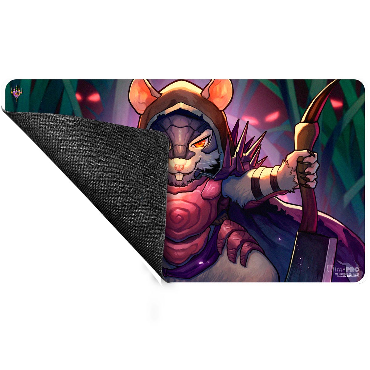 A fantasy art playmat featuring Vren, the Relentless, a hooded mouse-like creature wielding a bow, from Magic: The Gathering. Brand: Ultra Pro.
