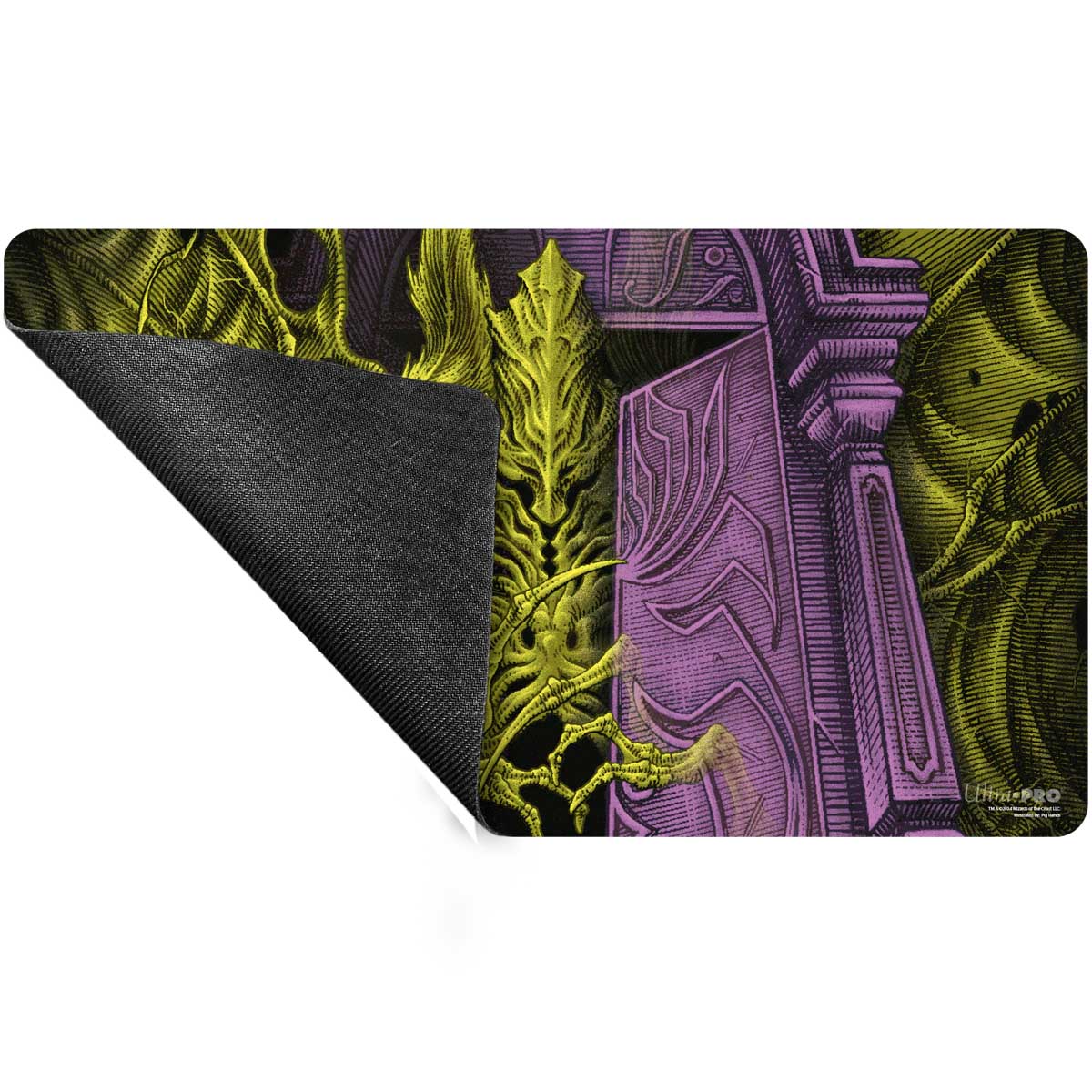 A purple and yellow Duskmourn Valgavoth, Terror Eater (Double Exposure Alt) Standard Gaming Playmat. Brand: Ultra PRO, Item: Magic: The Gathering Playmat.