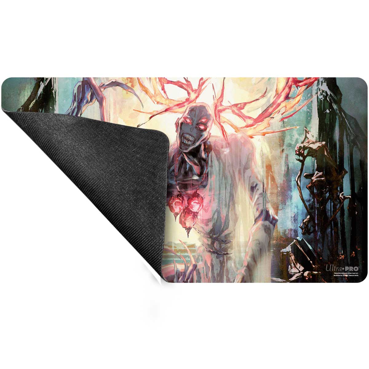A gaming playmat featuring the Duskmourn Overlord of the Mistmoors artwork from Magic: The Gathering. Brand: Ultra Pro.