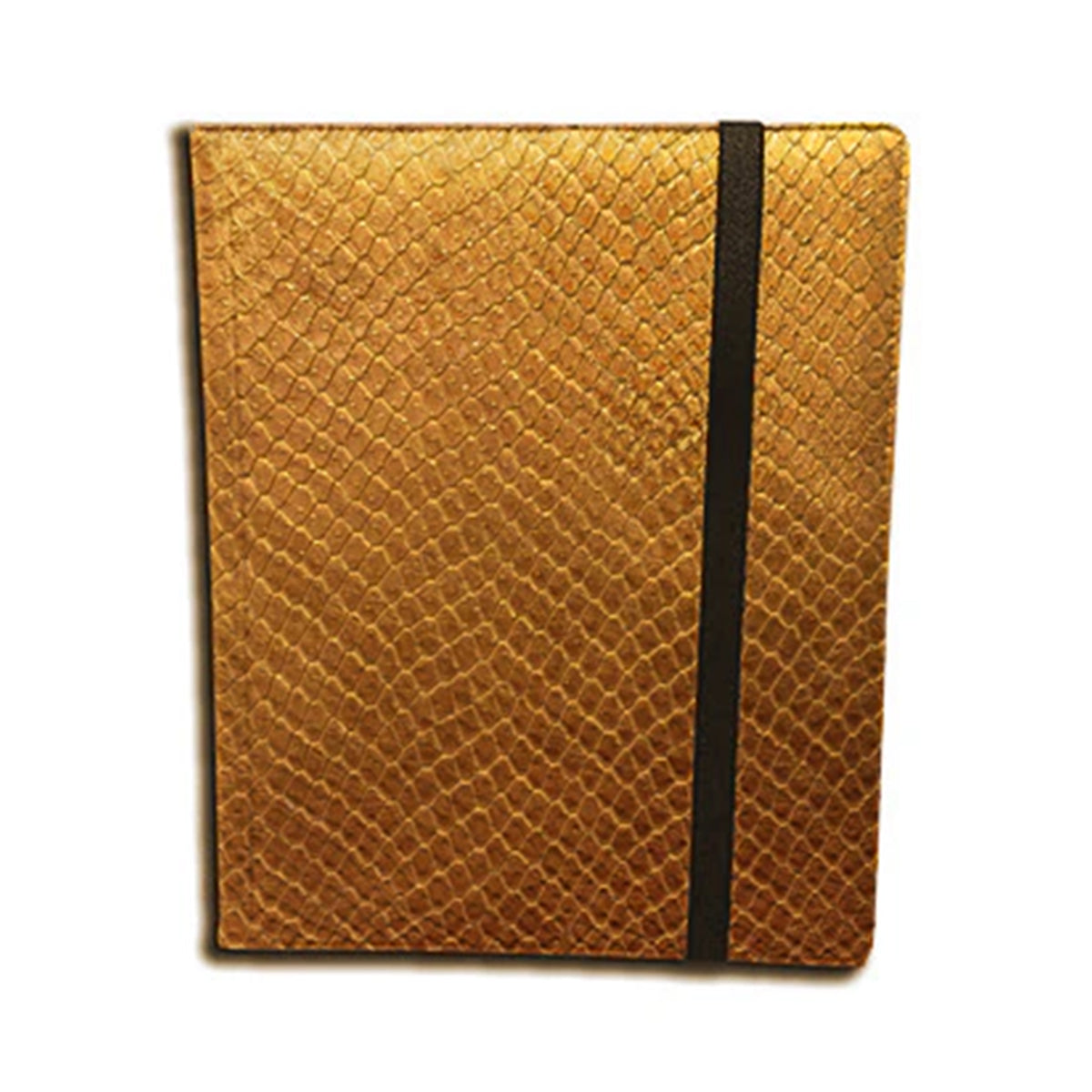 A Gold Dragon Hide 9-Pocket Binder. Brand: Legion Supplies, Item: 9 Pocket Dragon Hide Gold Binder.