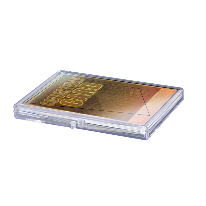 A clear hinged 15 card storage case for collectible cards. Brand: Ultra PRO, Item: Hinged 15 Card Storage Case.