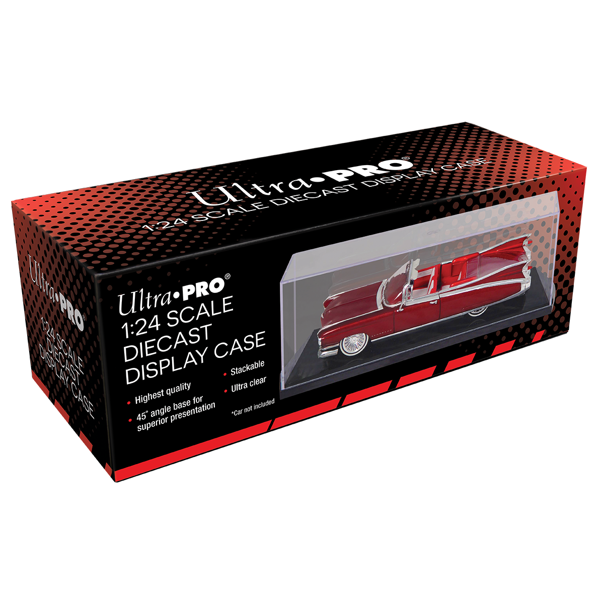 A red 1:24 Scale Diecast Display Case. Brand: Ultra-Pro, Item: 1:24 Scale Car Display Box.