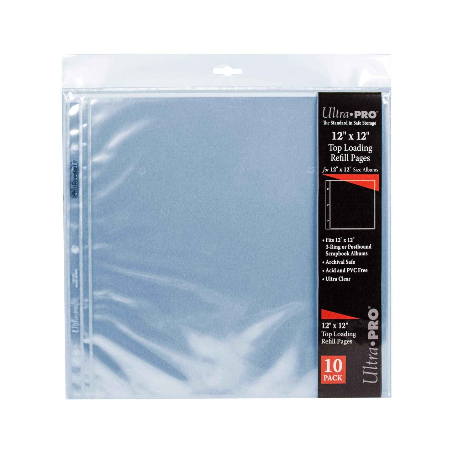 A clear 12" x 12" Top Loading Refill Pages. Brand: Ultra PRO, Item: 12" x 12" Clear Sheet Protector Pages (10ct) for 12" x 12" Prints