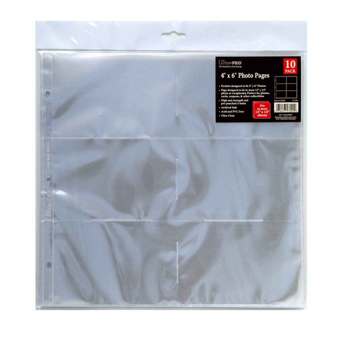 A clear Ultra PRO 4" x 6" Photo Pages (10ct) for 12" x 12" Albums.