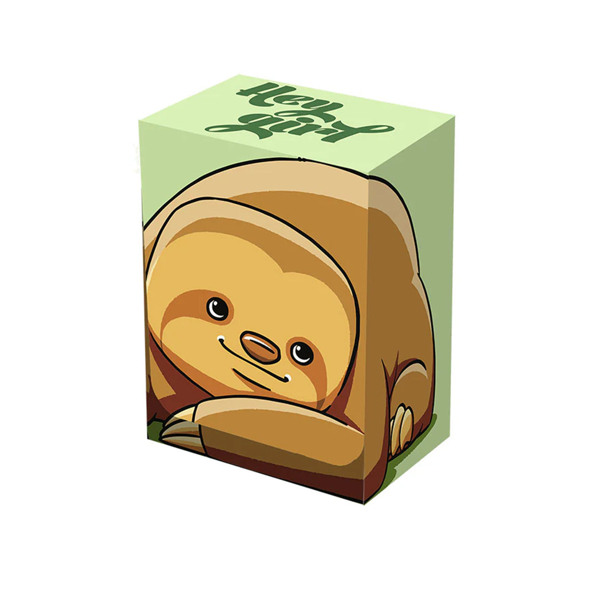 A light green Legion Supplies "Hey Girl" card box featuring a cute cartoon sloth.