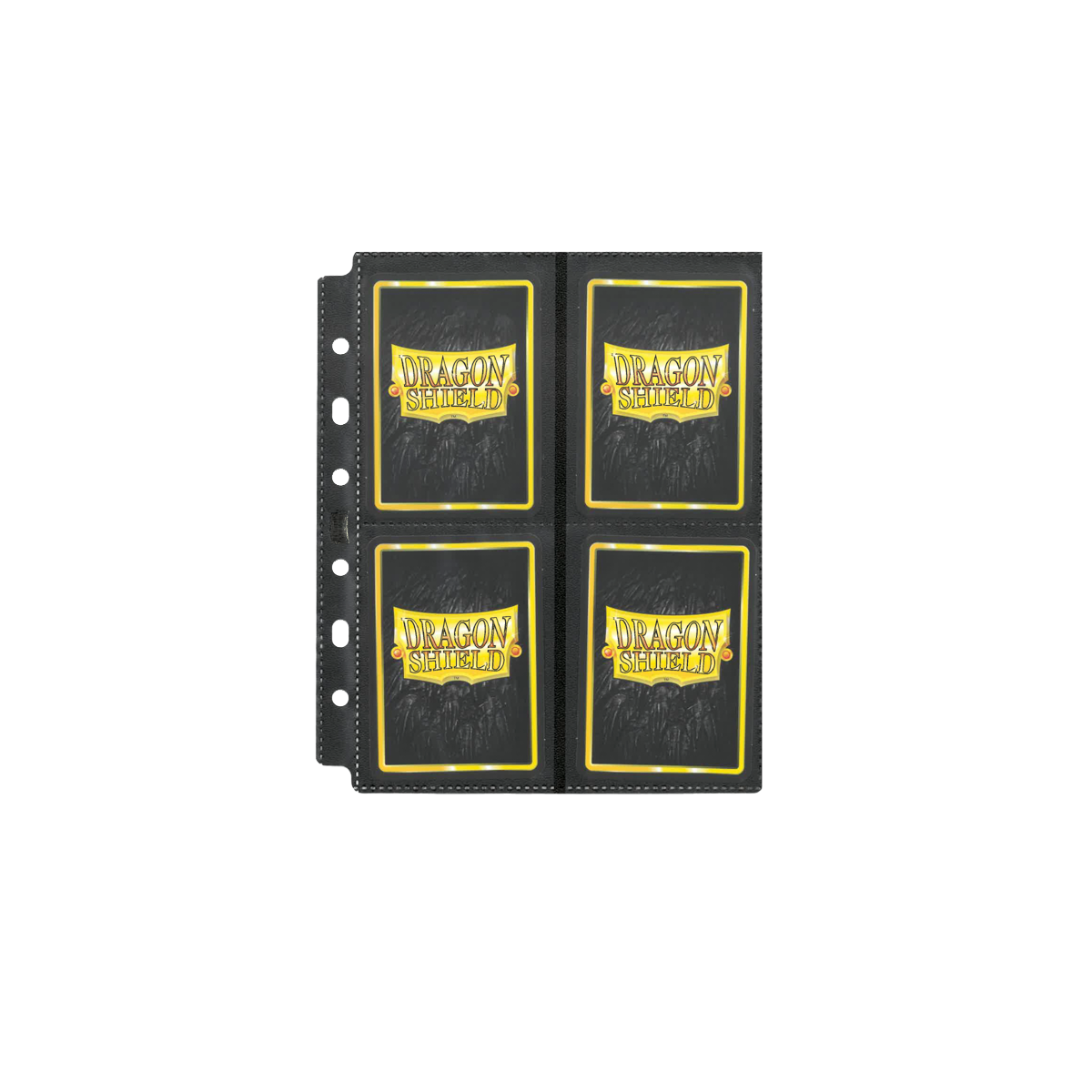 A black 8 pocket page protector for standard size cards. Brand: Dragon Shield, Item: 8 Pocket Pages - Non-Glare - Standard Size.