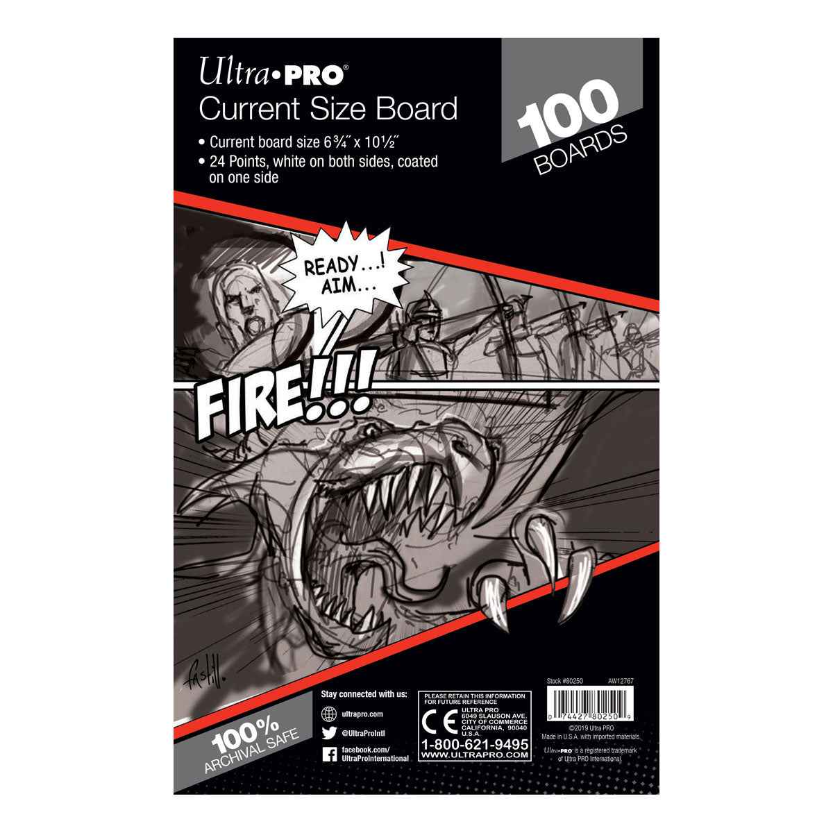 A black and white Ultra PRO Current Size Board comic board. Brand: Ultra PRO, Item: Current Size Board