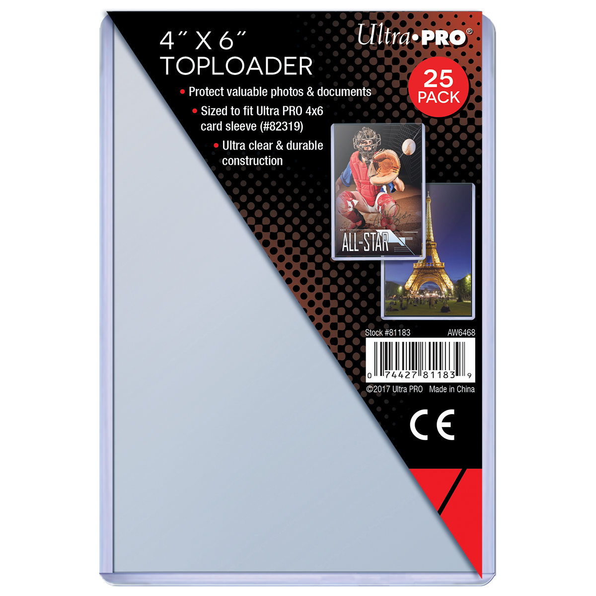 A clear 4" x 6" Toploader. Brand: Ultra PRO, Item: 4" X 6" TOPLOADER® Sleeves (25ct).