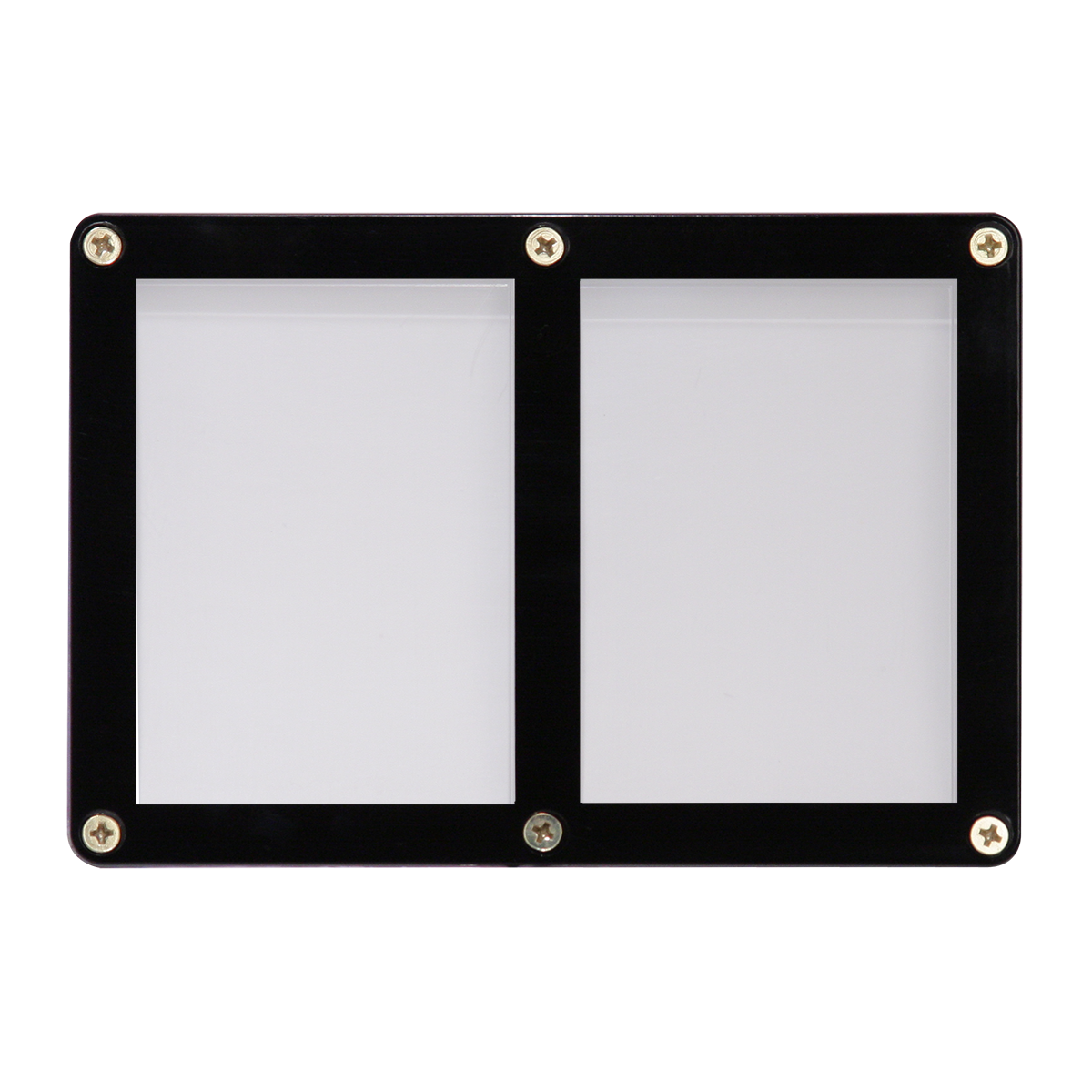 A black 2-card screwdown card holder. Brand: Ultra PRO, Item: 2-Card Black Frame Screwdown Holder.