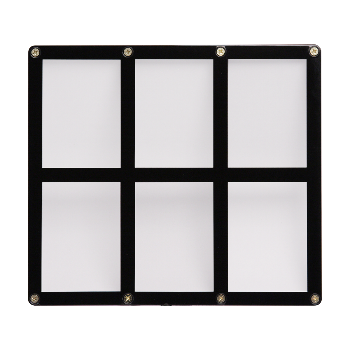 A black 6-card screwdown card holder. Brand: Ultra PRO, Item: 6-Card Black Frame Screwdown Holder.