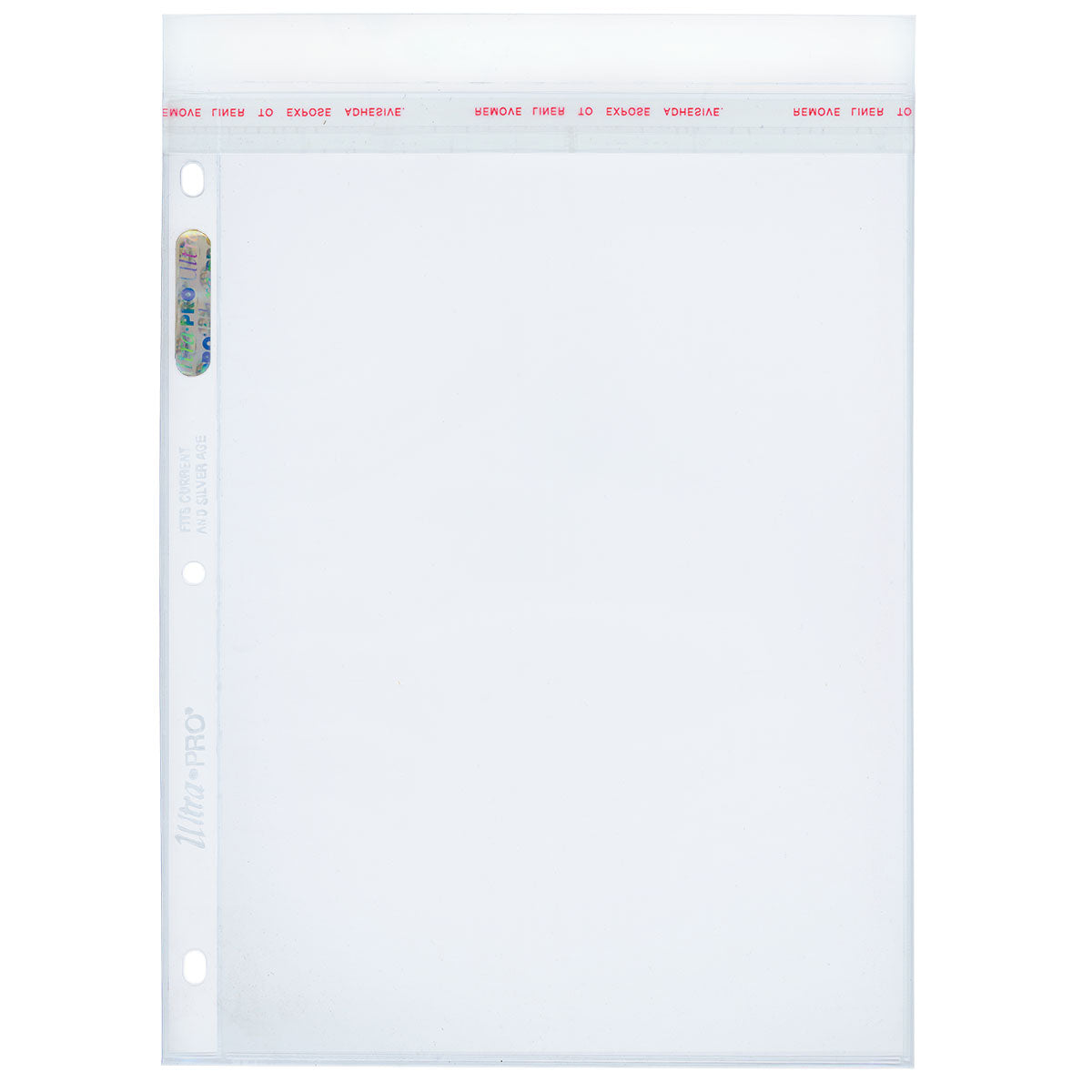 A clear Ultra PRO flexible comic page protector. Brand: Ultra PRO, Item: Flexible Current and Silver Age Size Comic Pages (100ct).