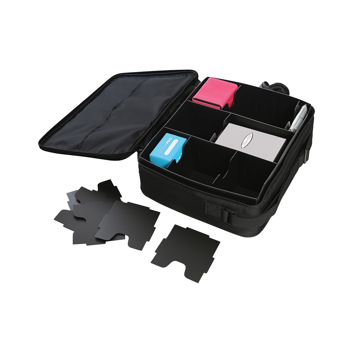 A Black Deluxe Gaming Case with Silver Trim. Brand: Ultra-Pro, Item: Deluxe Gaming Case Black Dragon with Silver Trim.