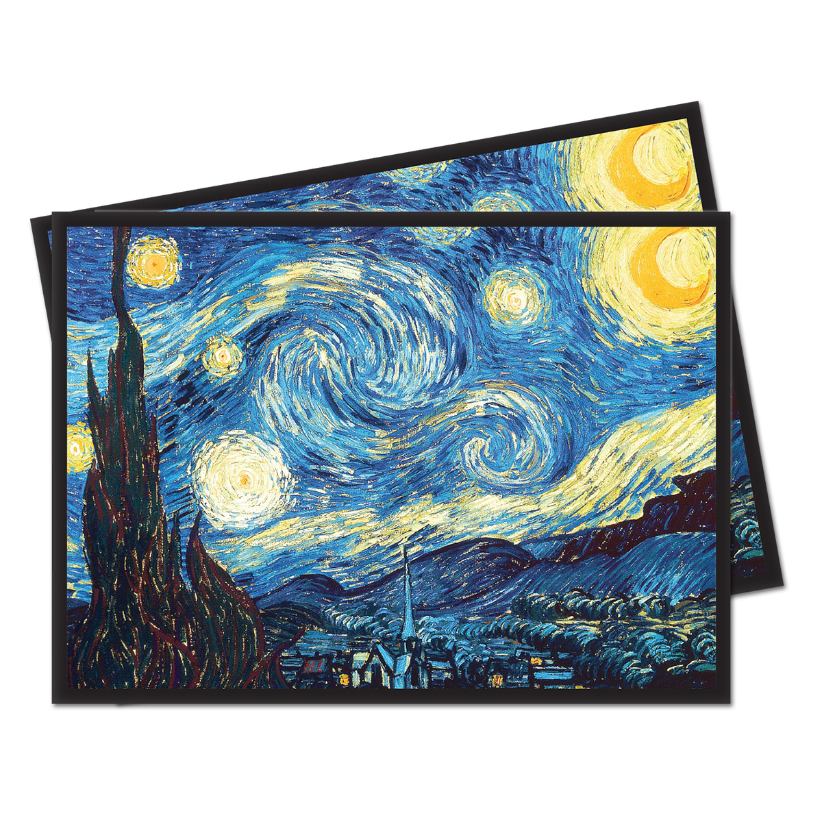 A blue and yellow Fine Art Starry Night Standard DECK PROTECTOR® Sleeves (100ct). Brand: Ultra PRO, Item: Fine Art Starry Night Standard DECK PROTECTOR® Sleeves (100ct) by Vincent Van Gogh