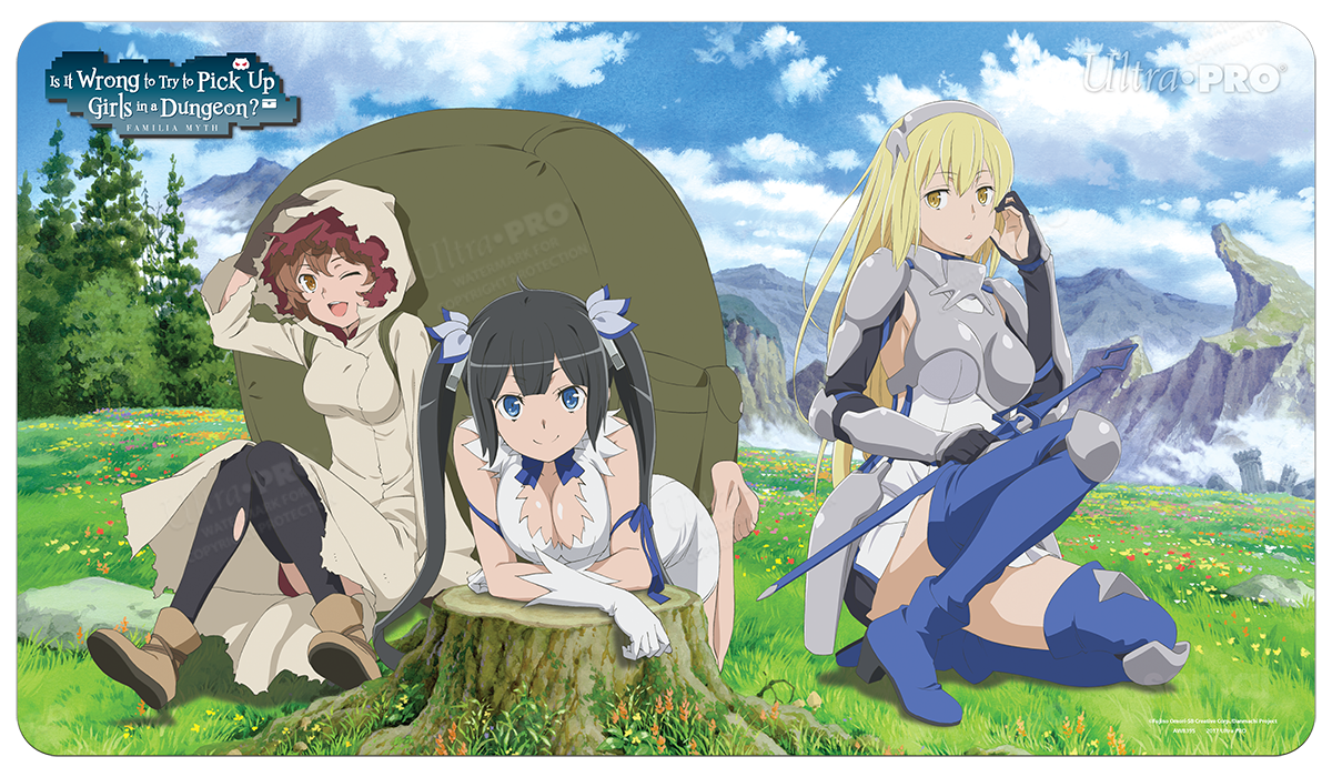 A colorful gaming playmat featuring heroines from Is It Wrong to Try to Pick Up Girls in a Dungeon?. Brand: Ultra PRO, Item: Heroines Standard Gaming Playmat Mousepad.