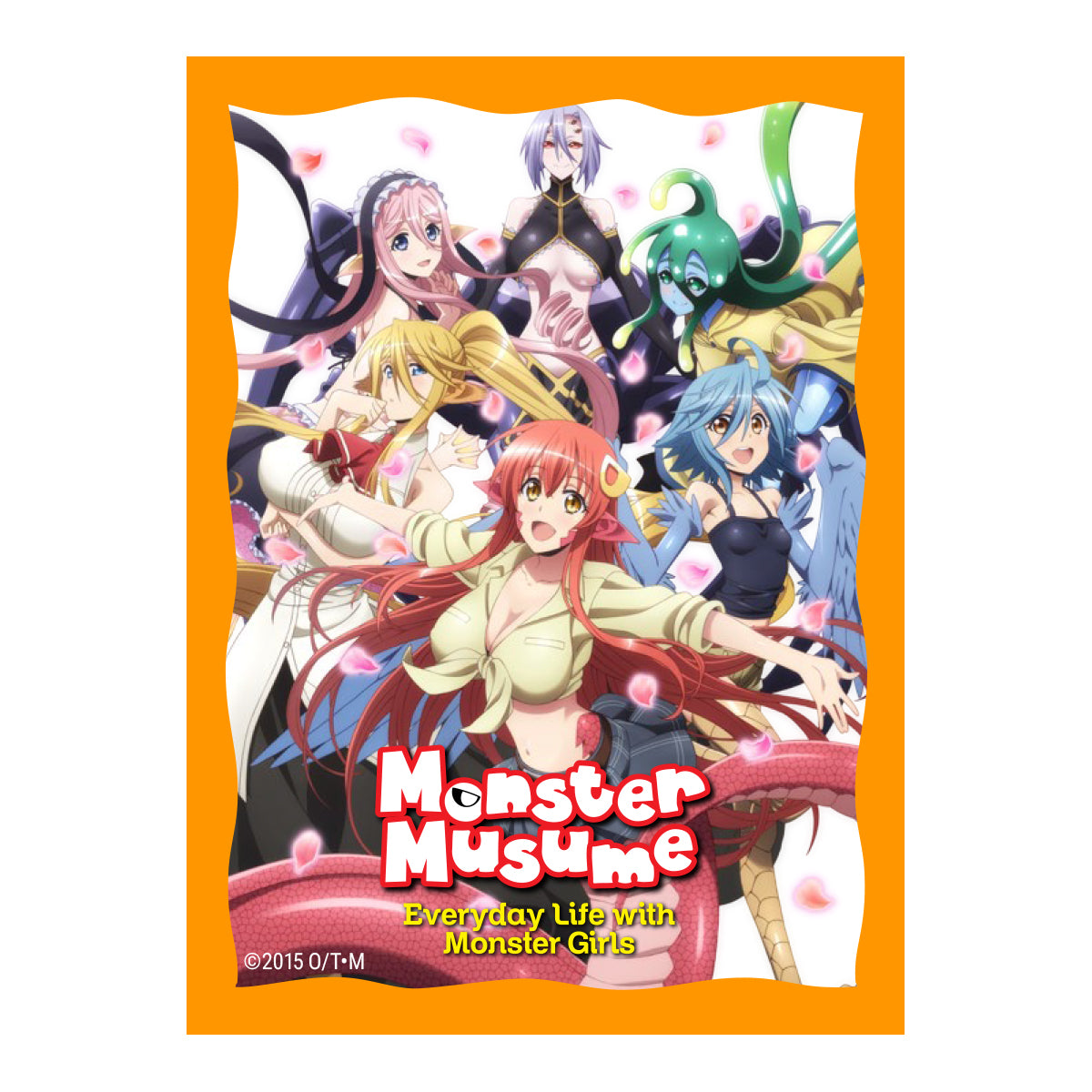 A colorful anime illustration featuring several female monster characters from Monster Musume, with the title logo. Brand: Ultra PRO, Item: Darling's Family Standard DECK PROTECTOR® Sleeves (65ct) for Monster Musume.