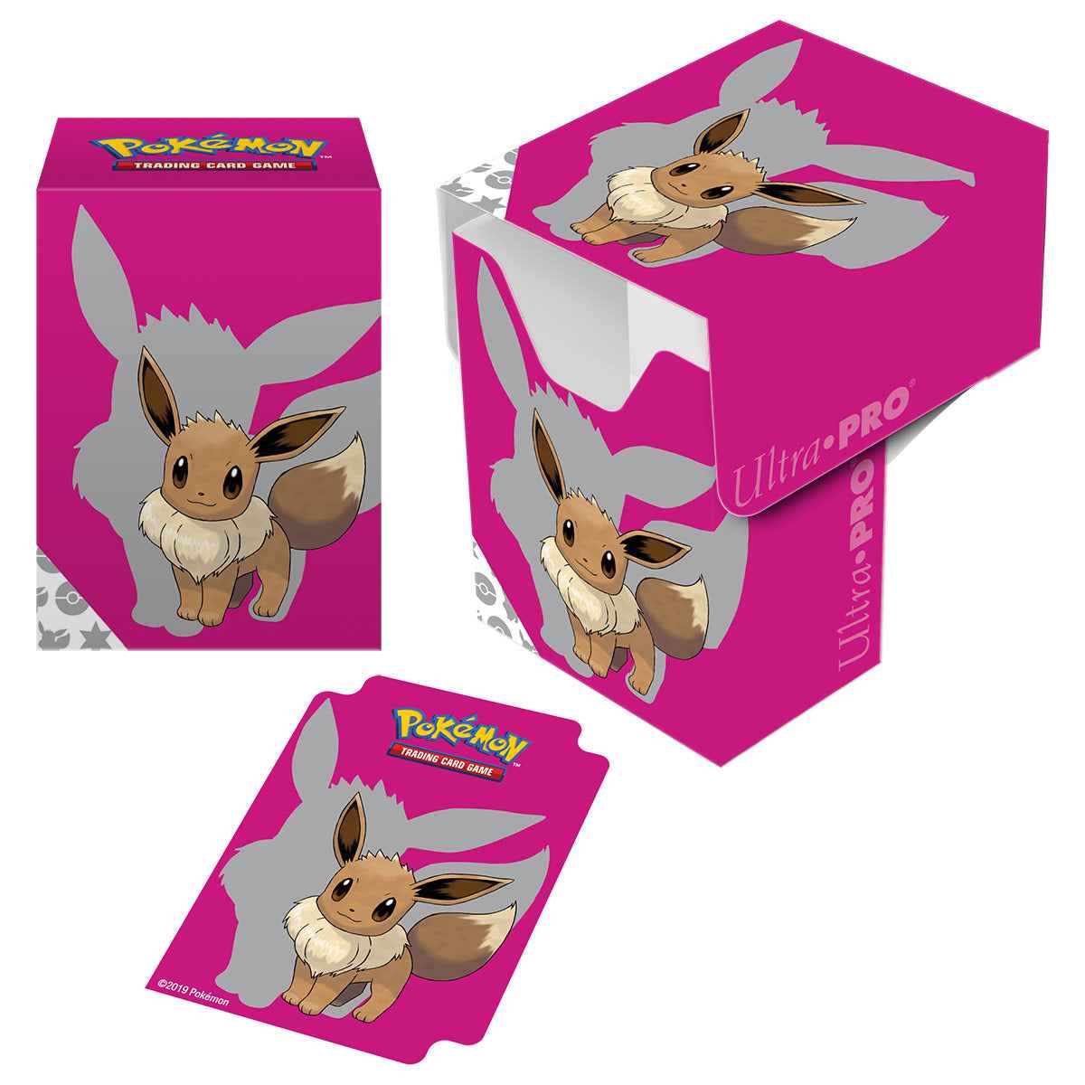 A pink Eevee Full-View DECK BOX® for Pokémon Trading Card Game. Brand: Ultra PRO, Item: Eevee Full-View DECK BOX®.