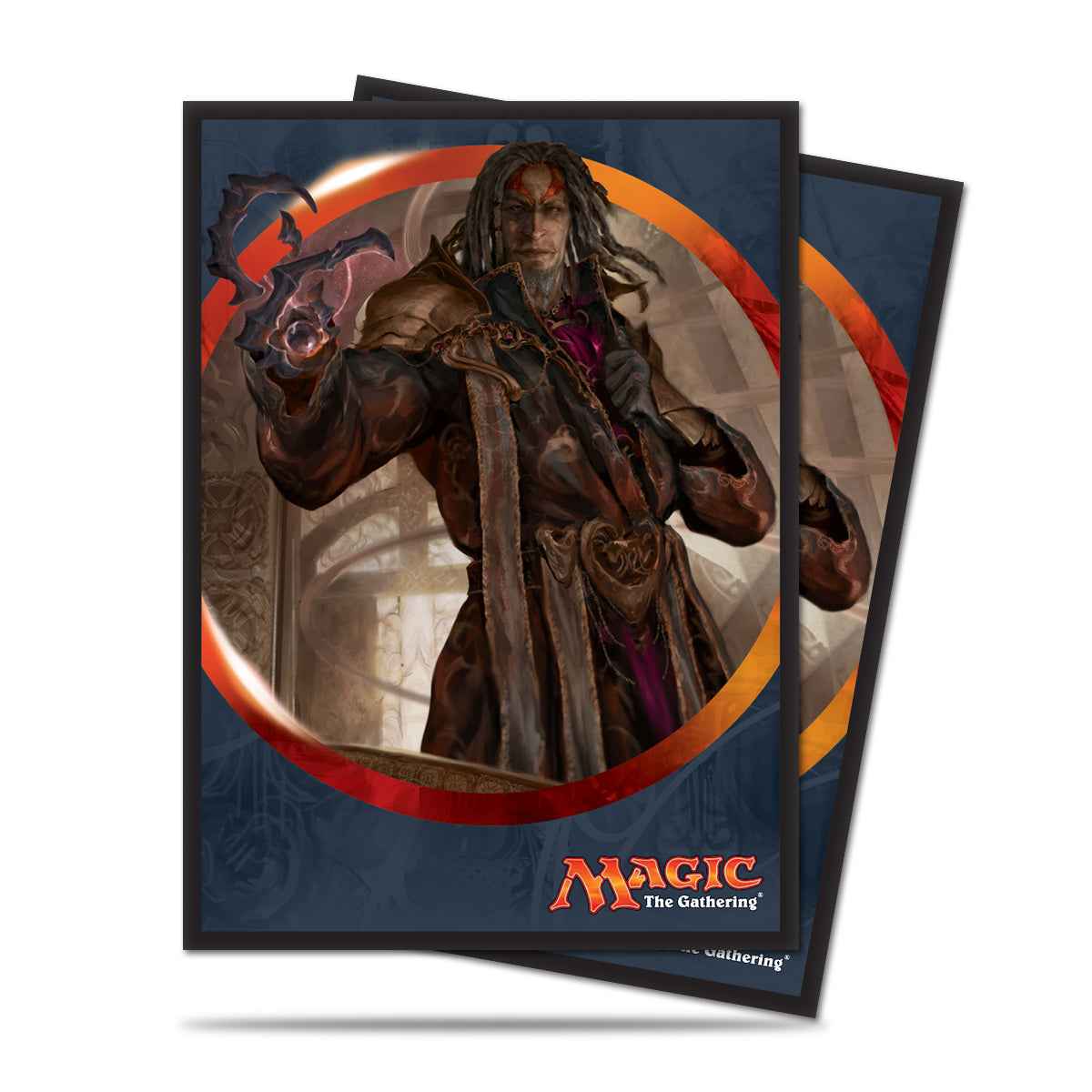 A blue and orange Aether Revolt Tezzeret The Schemer Standard DECK PROTECTOR® Sleeves (80ct). Brand: Ultra PRO, Item: Aether Revolt Tezzeret The Schemer Standard DECK PROTECTOR® Sleeves (80ct) for Magic: The Gathering