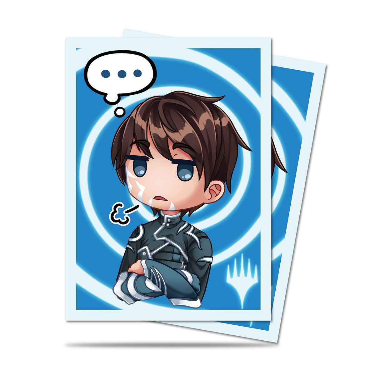 A blue Chibi Jace Beleren card sleeve. Brand: Ultra PRO, Item: Chibi Collection Jace Sigh... Standard DECK PROTECTOR® Sleeves (100ct) for Magic: The Gathering