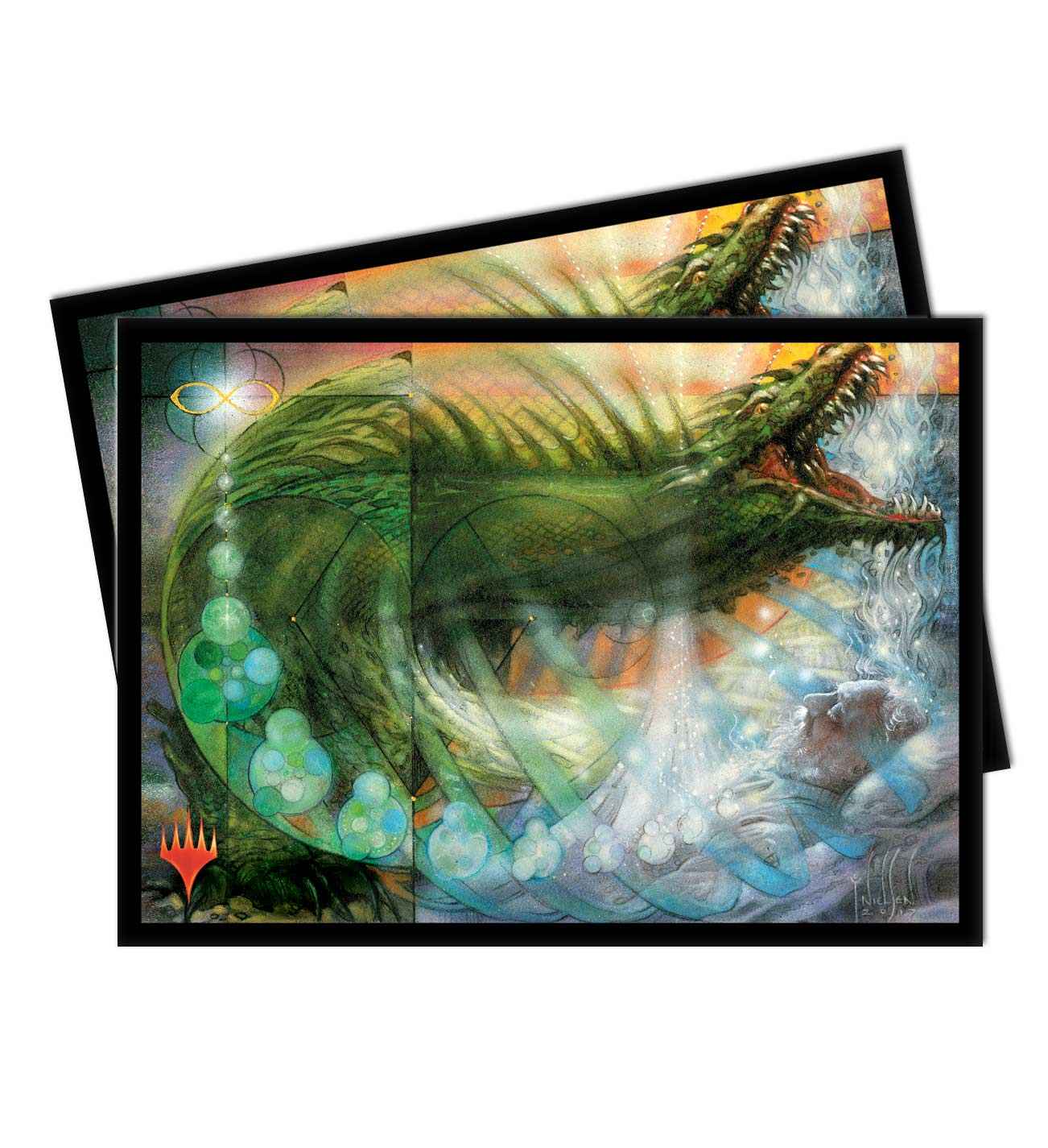 A green dragon themed Standard DECK PROTECTOR® Sleeves. Brand: Ultra PRO, Item: Ultimate Masters (UMA) Pattern of Rebirth Standard DECK PROTECTOR® Sleeves (100ct).