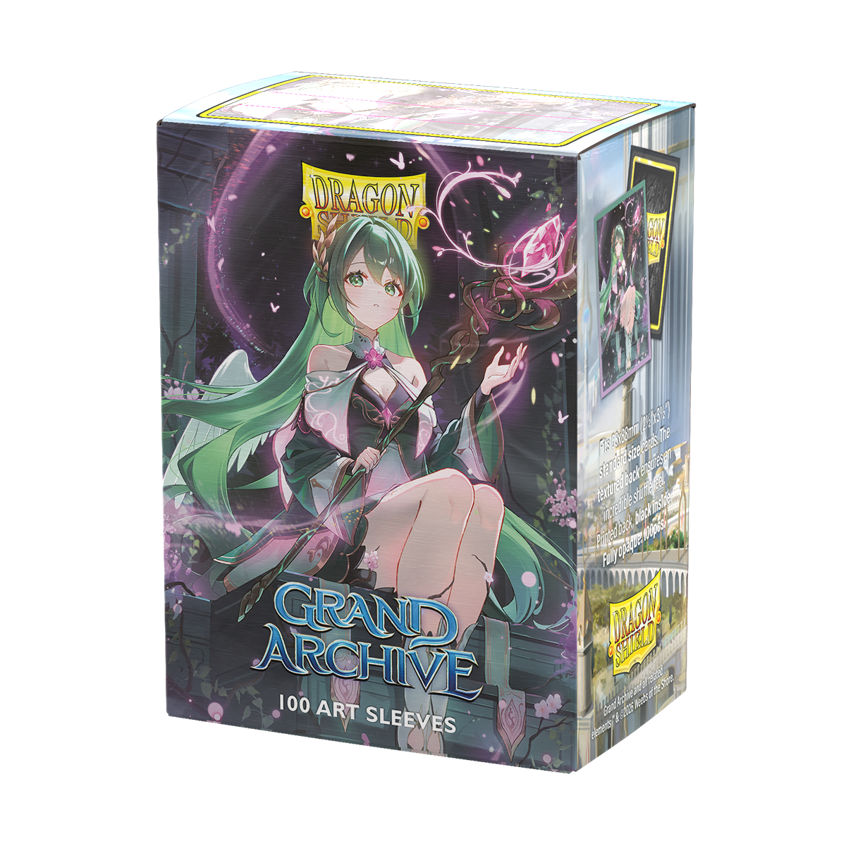 A matte dual art sleeve box featuring Ariel, Archangel of Natura. Brand: Dragon Shield, Item: Grand Archive - Ariel, Archangel of Natura - Matte Dual Art Sleeves.
