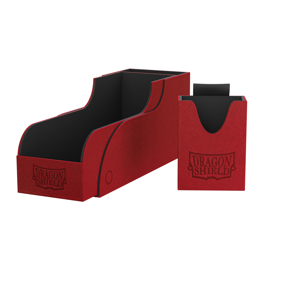 A Red/Black Nest +300 Deck Box and Card Holder. Brand: Dragon Shield, Item: Nest +300 - Red/Black.