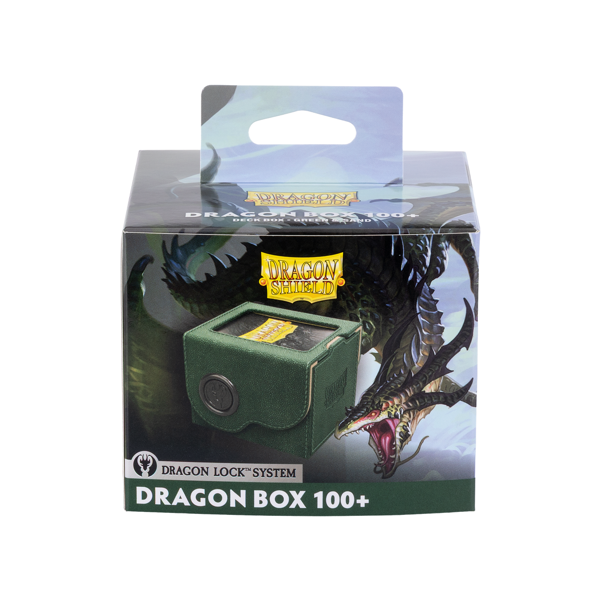 A Green Dragon Shield Dragon Box 100+ Deck Box. Brand: Dragon Shield, Item: Dragon Box 100+ Green & Sand.