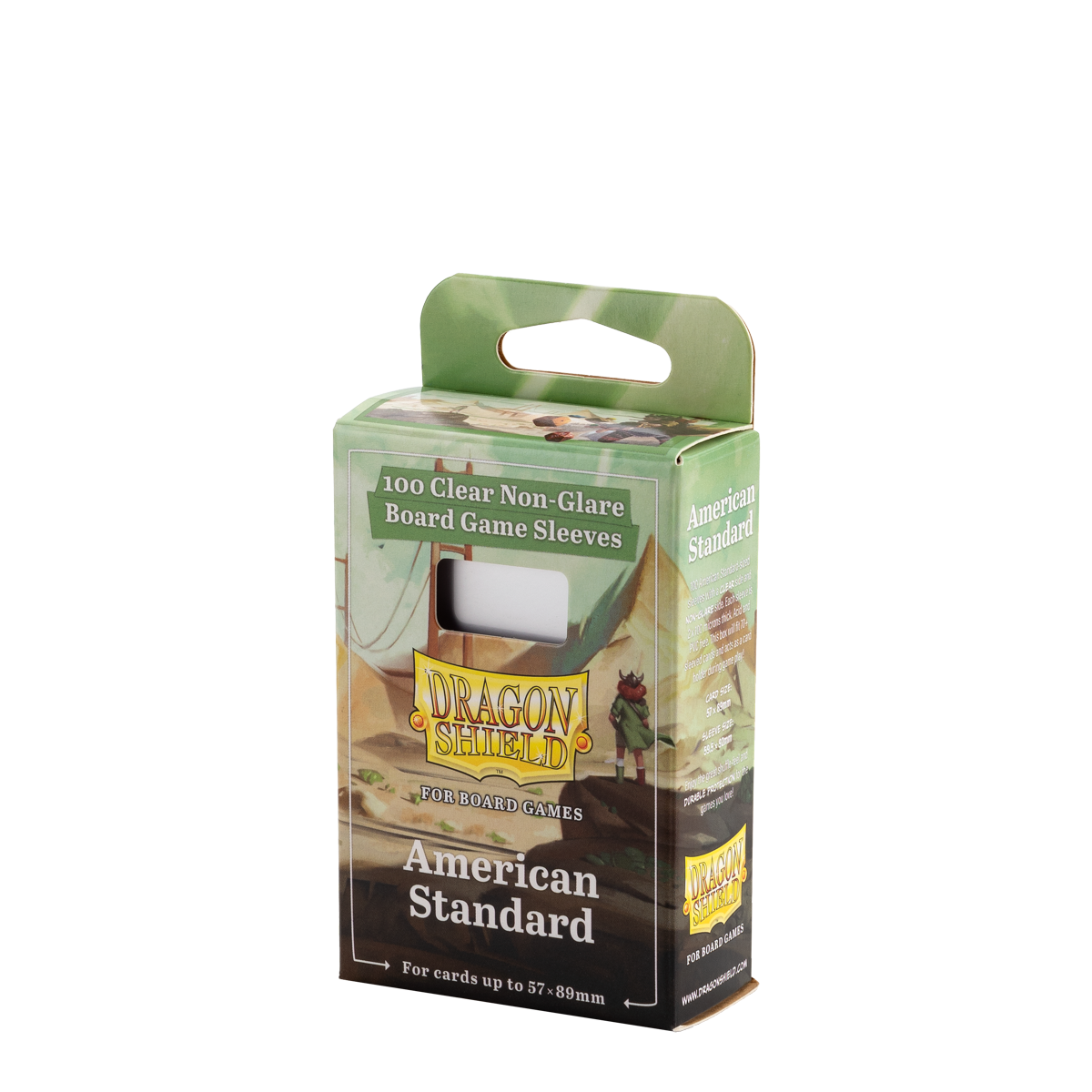 A clear/non-glare Dragon Shield American Standard board game sleeves box. Brand: Dragon Shield, Item: American Standard - Clear/Non-Glare - Board Game Sleeves