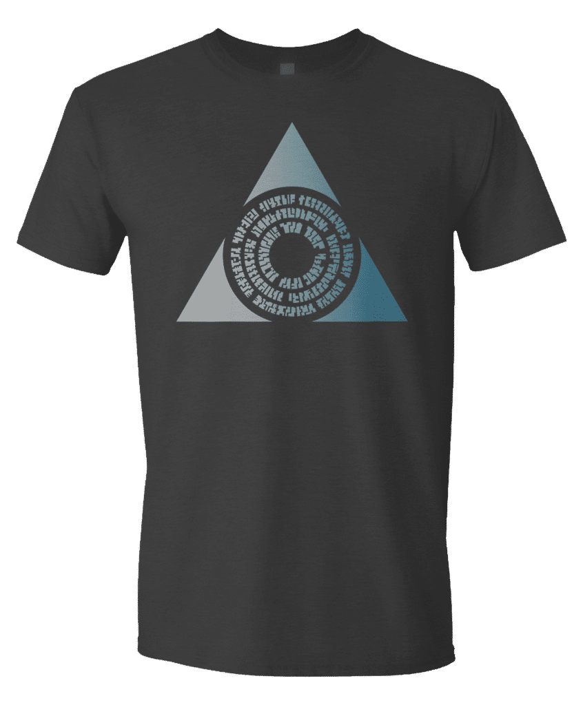 A dark grey t-shirt featuring the Azorius Guild symbol from Magic: The Gathering. Brand: MTG PRO Shop, Item: Guild Symbol Azorius T-Shirt for Magic: The Gathering