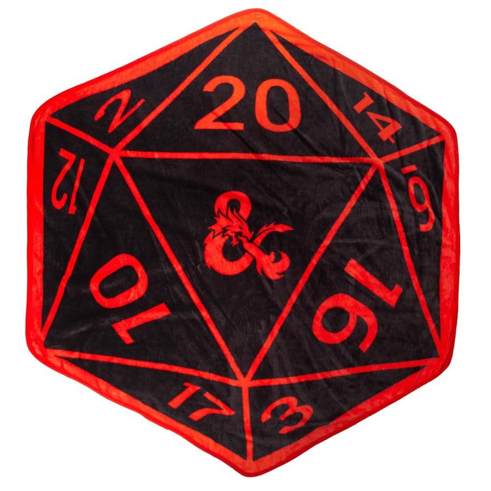 A Black and Red D20 Blanket. Brand: MTG PRO Shop, Item: Dungeons & Dragons Black and Red D20 Blanket