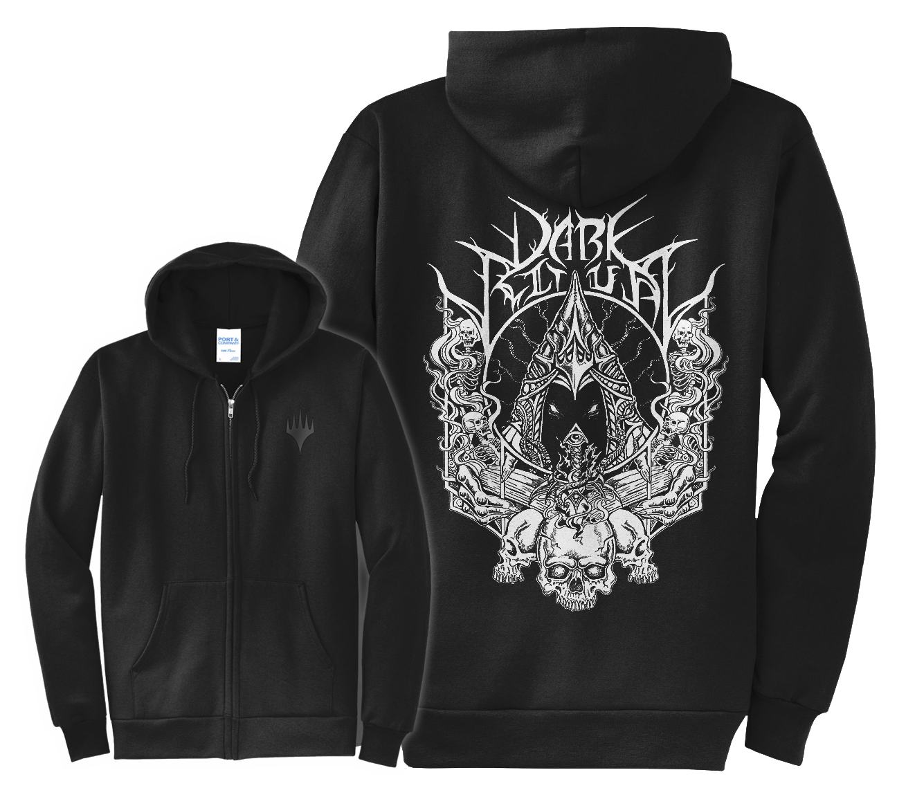 A Black Dark Ritual Zip-Up Hoodie. Brand: MTG PRO Shop, Item: Dark Ritual Hoodie for Magic: The Gathering