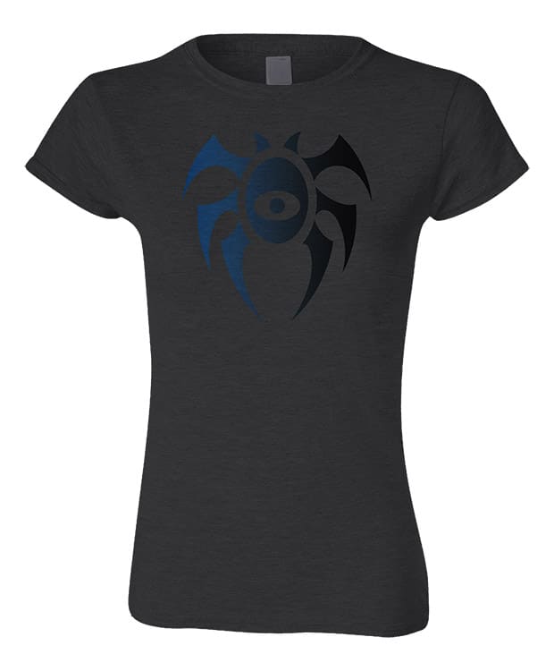 A dark grey women's t-shirt with the Dimir guild symbol from Magic: The Gathering. Brand: MTG PRO Shop, Item: Guild Symbol Women's Dimir T-Shirt for Magic: The Gathering