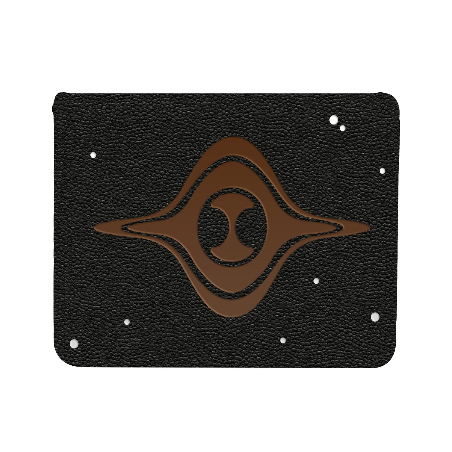 A black leather-textured deck box with a brown swirling vortex design and white star accents. Brand: ALCOVE, Item: Edge of Eternities Susur Secundi, Void Altar ALCOVE® Edge DECK BOX® for Magic: The Gathering