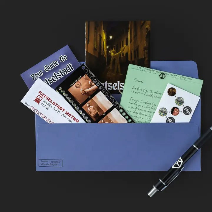 A sealed Escape Mail Family Secrets Series: Episode 8 - Metro Madness box featuring a dark alleyway scene. Publisher: Escape Mail, Game: Escape Mail, Set: Family Secrets Series (ESM08)
