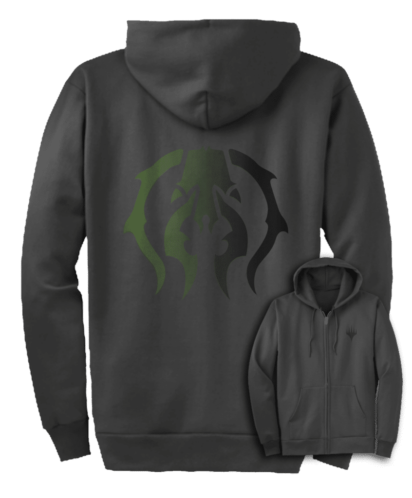 A Dark Grey Zip-Up Hoodie featuring the Golgari Guild symbol from Magic: The Gathering. Brand: MTG PRO Shop, Item: Guild Symbol Golgari Hoodie for Magic: The Gathering