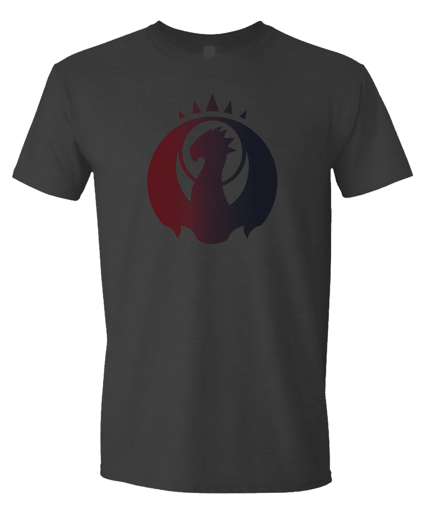 A dark grey Guild Symbol Izzet Unisex T-shirt. Brand: MTG PRO Shop, Item: Guild Symbol Izzet Unisex T-shirt for Magic: The Gathering