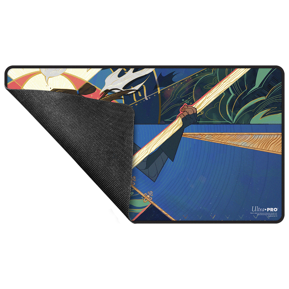 A black-stitched playmat featuring artwork of Beauregard Lionett from Critical Role. Brand: Ultra-Pro, Item: Critical Role Radiants: The Mighty Nein Beauregard Lionett Black-Stitched Playmat for Tabletop Gaming.